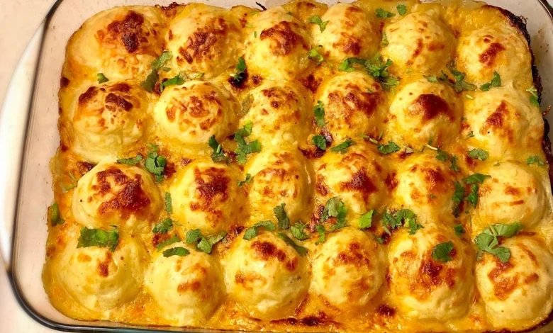 صينية كرات البطاطس بالدجاج